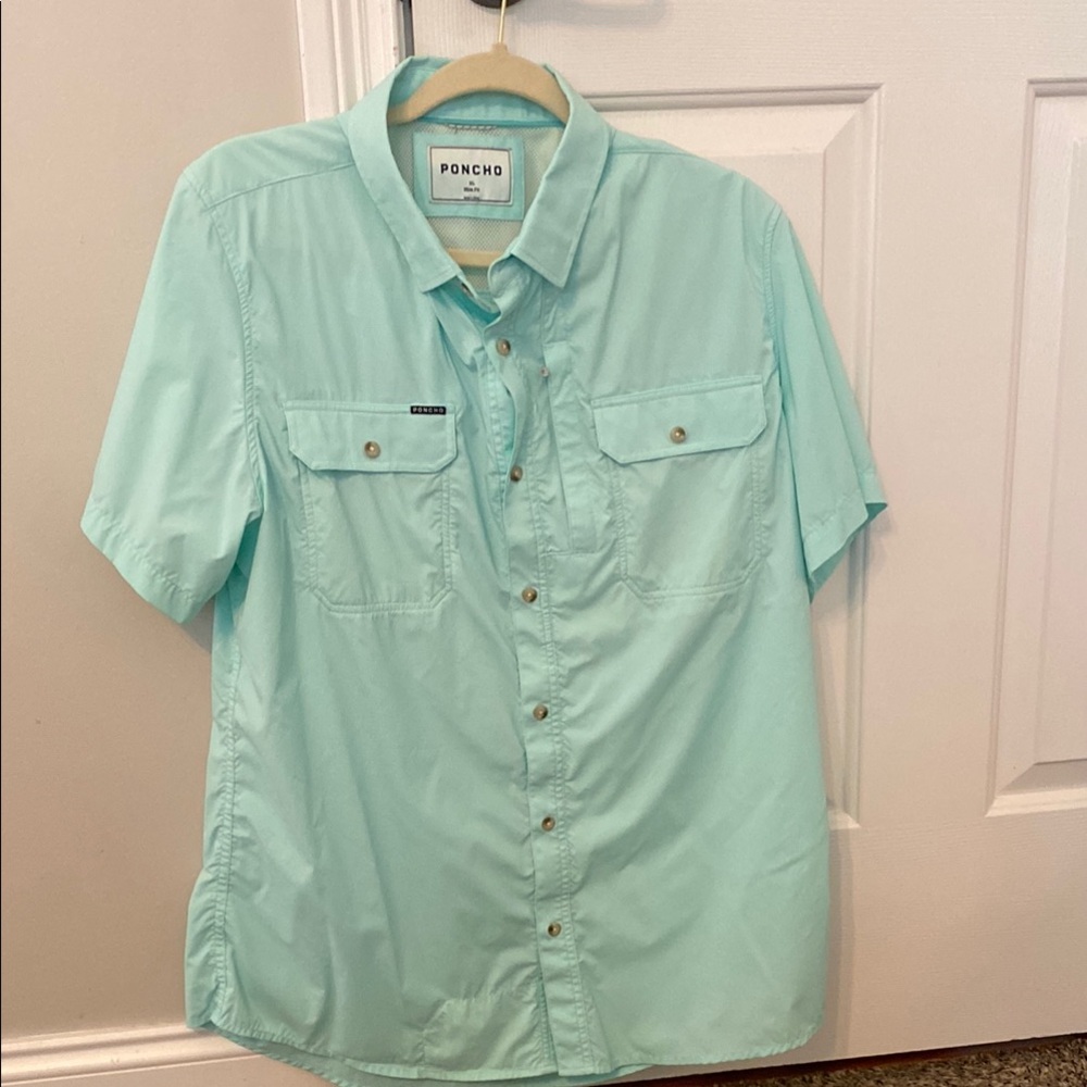 Blue Casual Button Down Shirt with Short Sleeves